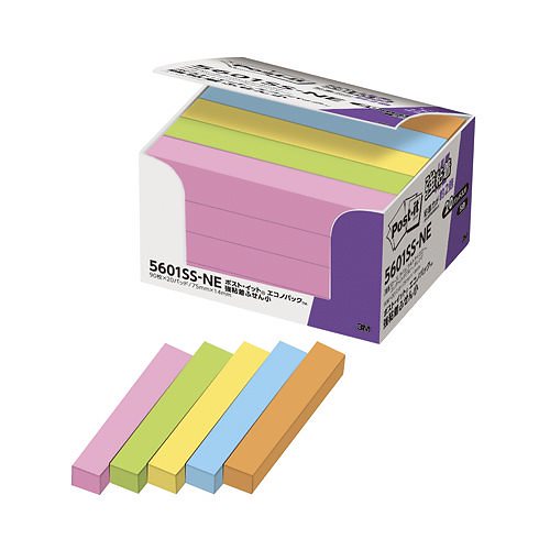 （まとめ買い）ポストイット エコノパック 強粘着ふせん 75x14mm ネオン5色 20個入 5601SS-NE [x3]