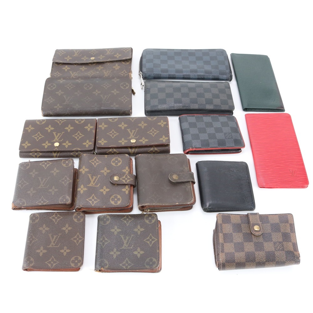 モノグラム まとめ 16点 セット 二つ折り レザー×コーティングキャンバス 長財布 長財布 二つ折り ウォレット ラウンドファスナー メンズ レディース RRR EC17-5 中古