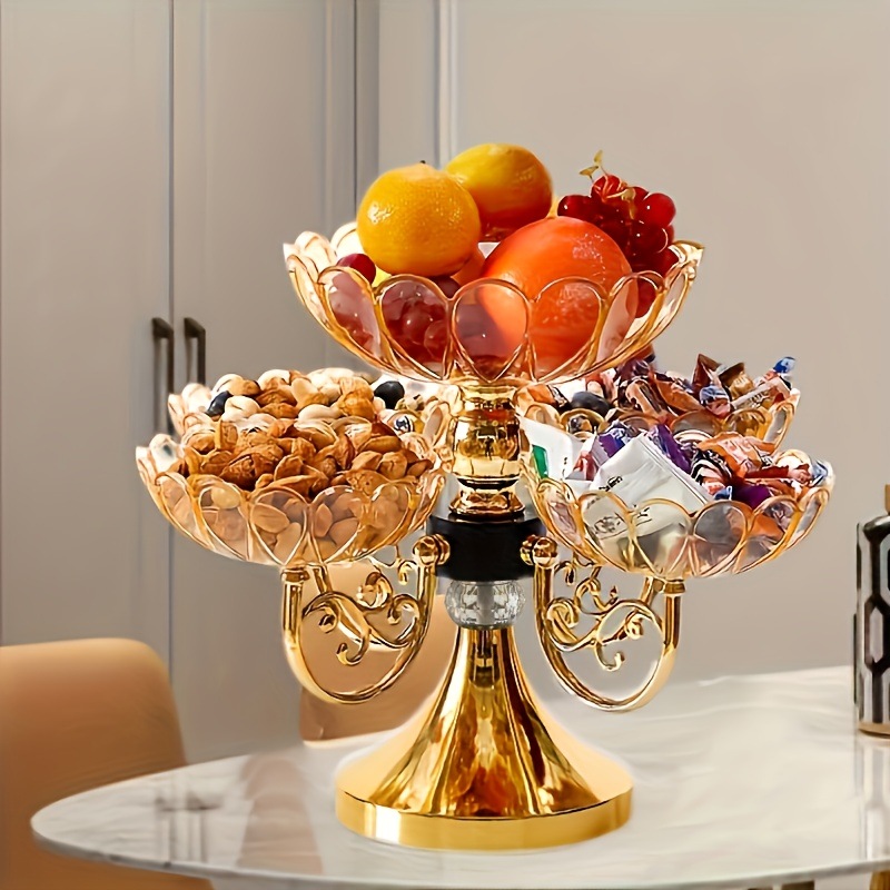 エレガントなゴールデンフルーツ＆スナックトレイクリスタルデザイン付き - 誕生日パーティーホリデーに最適食品安全のプラスチック素材リビングルームのコーヒーテーブル装飾に最適ホリデーテーブル 5,300円