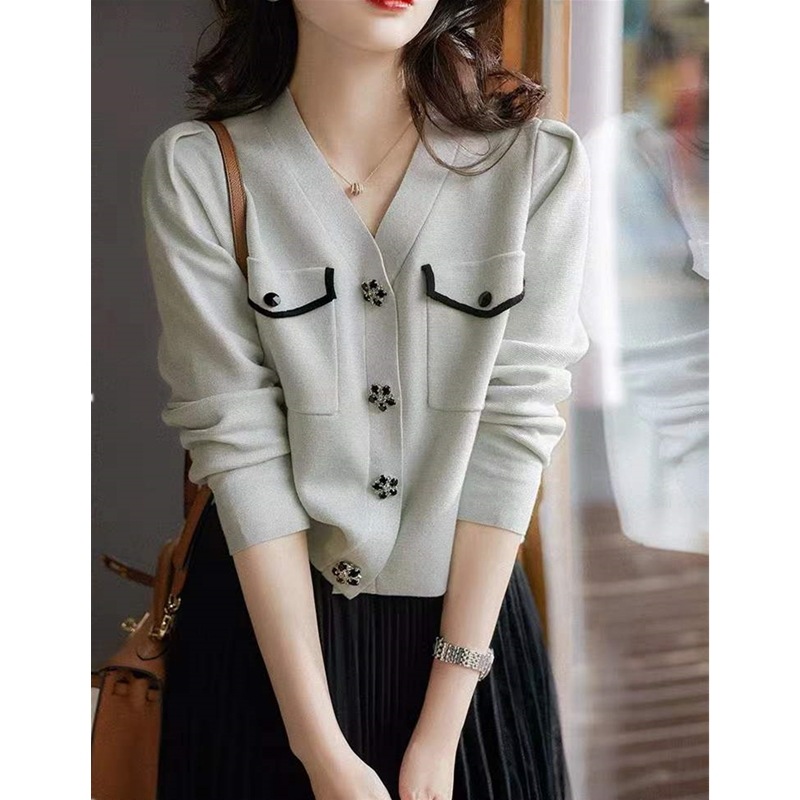 日常使える トップス カーディガン 上着 袖あり 長袖 襟なし 細身 切り替えデザイン スマート ポケット 前開き 大人可愛い きれいめ 上品 大人可愛い こなれ感 キュート 秋 誕生日 二次会