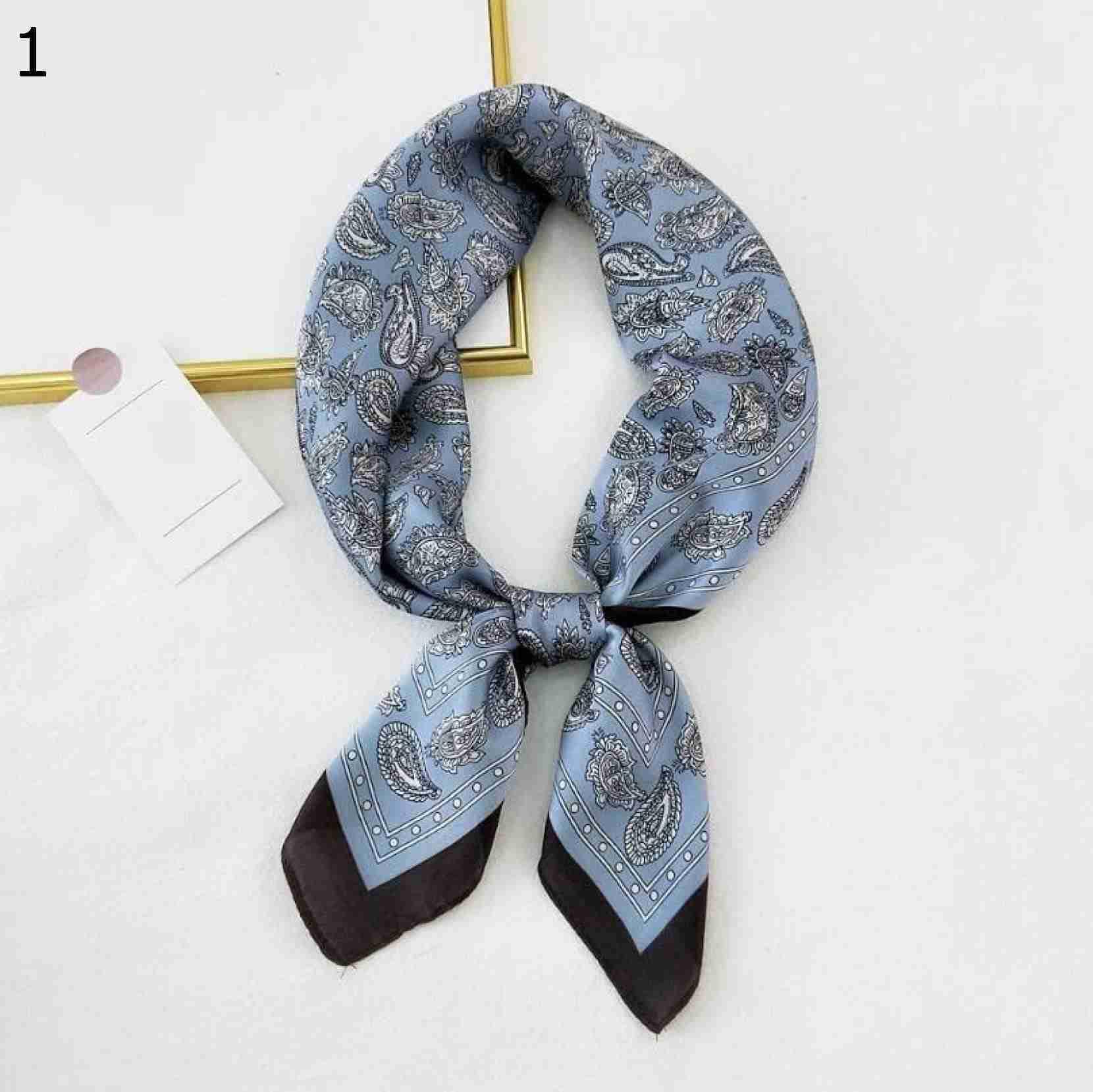 【20%OFFクーポン～】女性多機能ポリエステル スカーフ70 × 70 cm 小さな正方形ラップ ヘッド スカーフ カシュー プリント カジュアル サテン ヒジャーブ 70x70cm) (Col