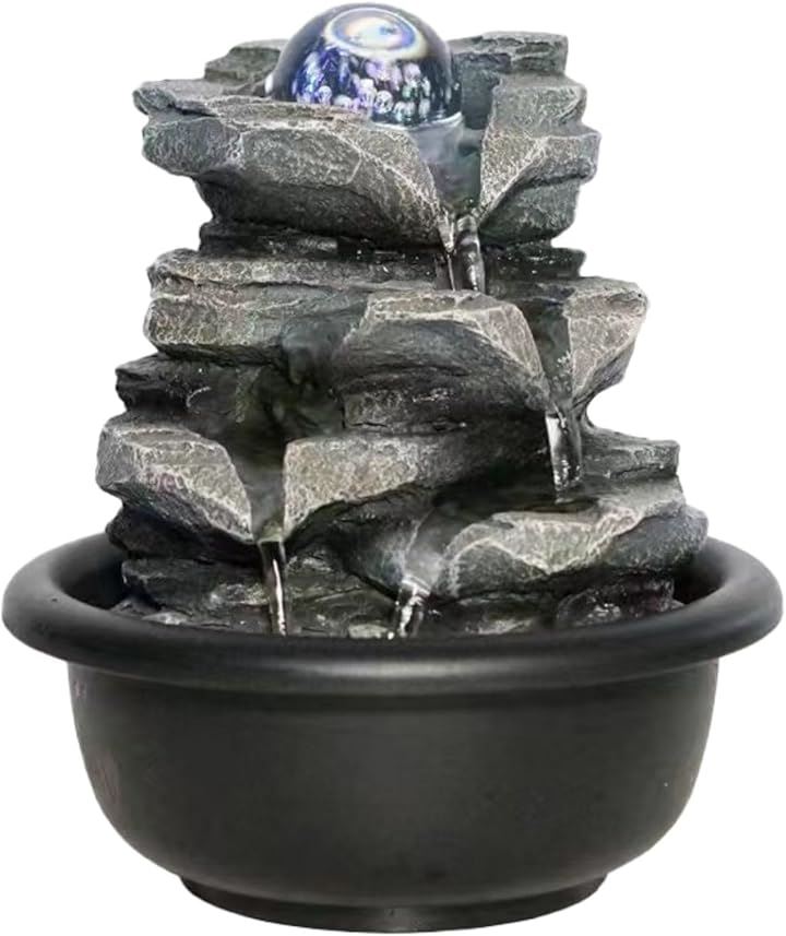 卓上噴水 癒し インテリア LED水晶ボール 水の音 滝 クリスタルボール 16x16x18cm(グレー, 16x16x18cm)