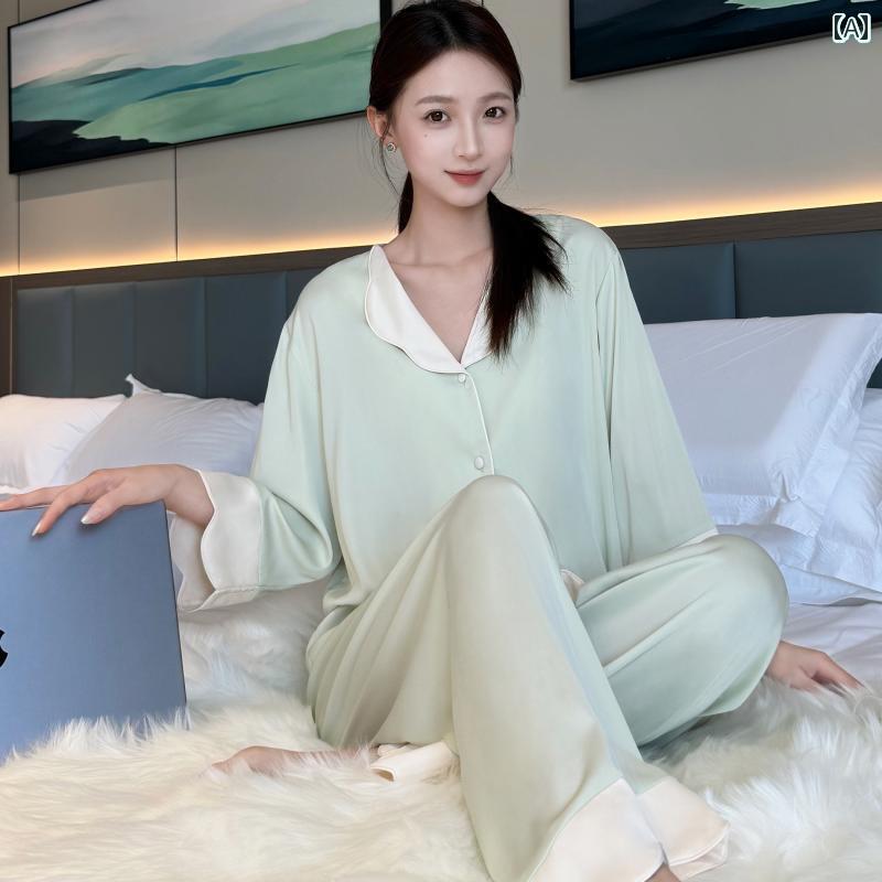 パジャマ　レディース　上下 2025 シルクパジャマ レディース 春秋 長袖 ズボン 高級 氷 酢 シルク シンプル ホーム 服 スーツ