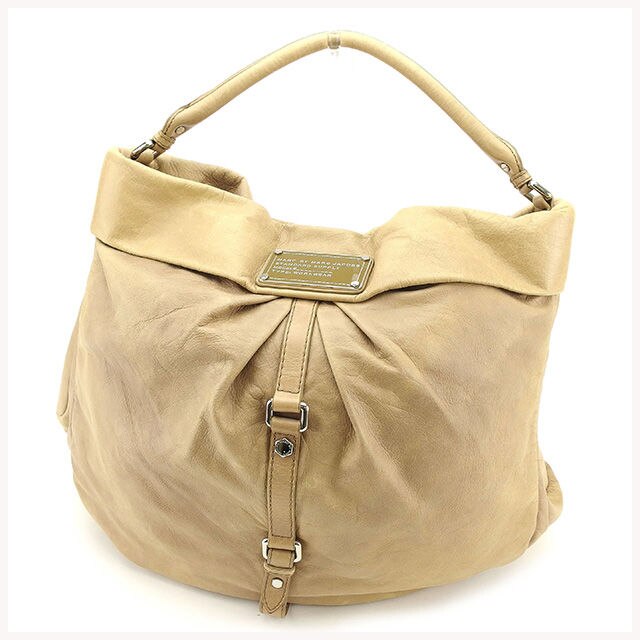 ショルダーバッグ ワンショルダー ロゴプレート ベージュ カーキ シルバー 中古