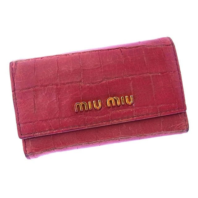 キーケース 6連キーケース クロコダイル調 ロゴ入り ピンク ゴールド 中古