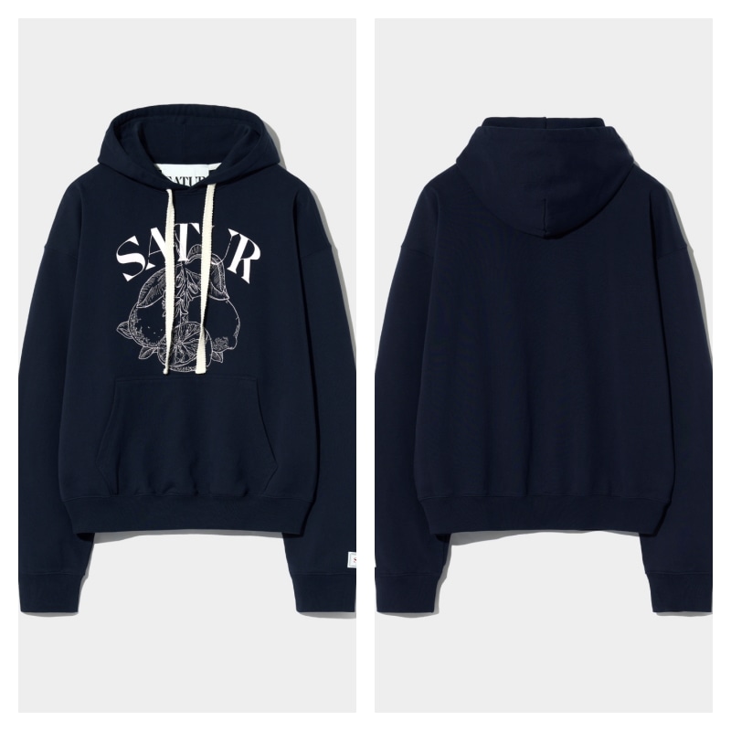 【SATUR】 CAFRI CITRON DRAWING GRAPHIC HOODIE : BLOSSOM NAVY