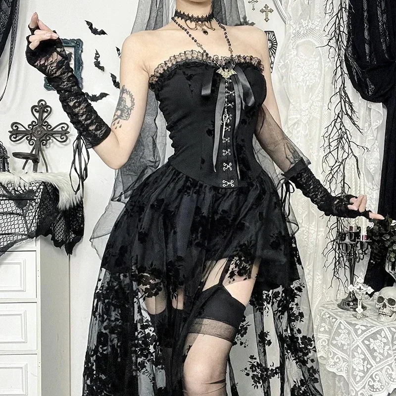 [現品/新品]新作 秋 ロングドレス シック微透け補正 ダーク花嫁網紗