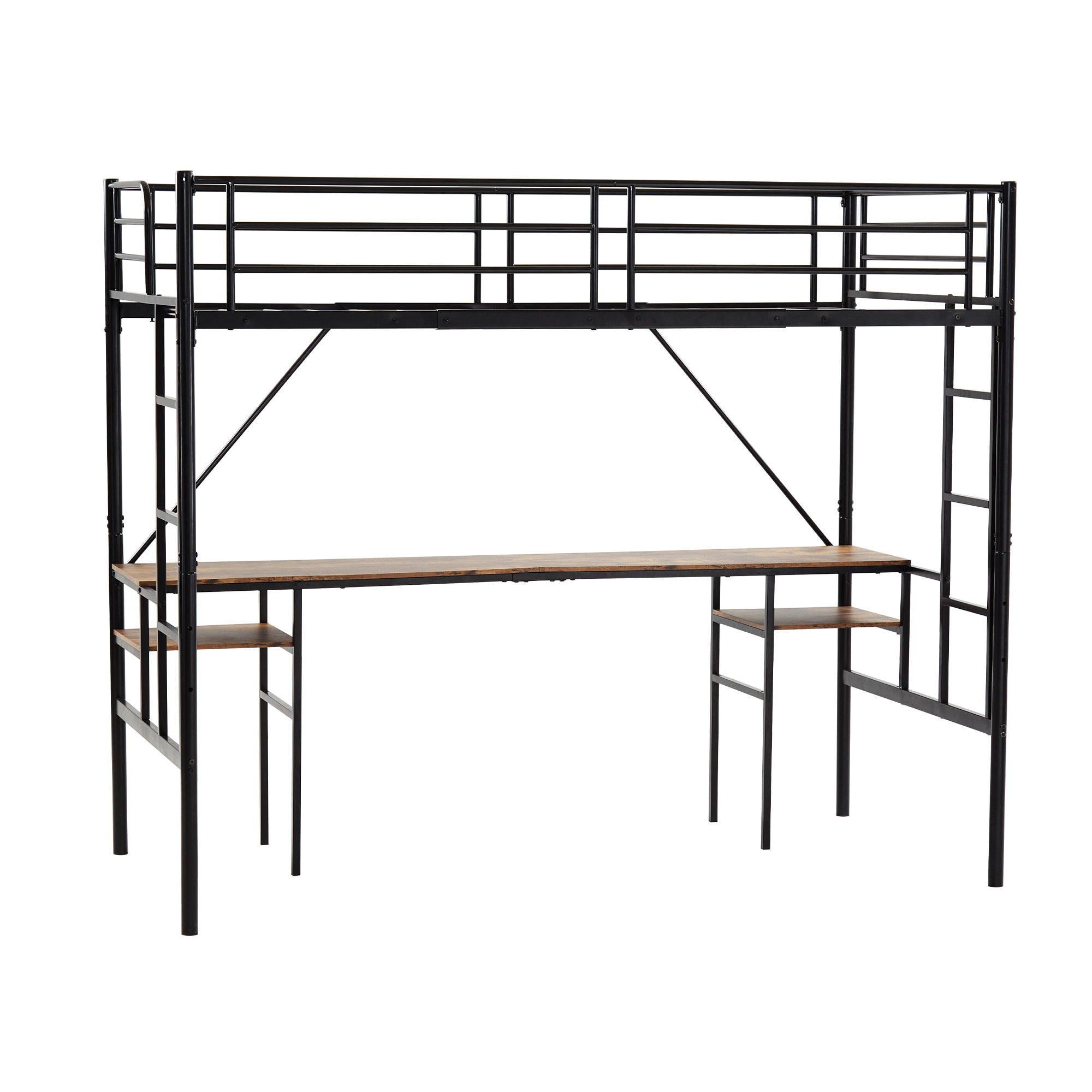 ロフトベッド シングル デスク・棚・はしご付き 耐荷重150kg 高さ170cm 北欧風