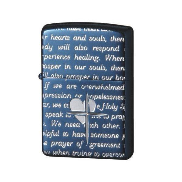 ZIPPO ライター　ラバーズ・クロス　メッセージALL ブルー＆銀ミラー　63060398