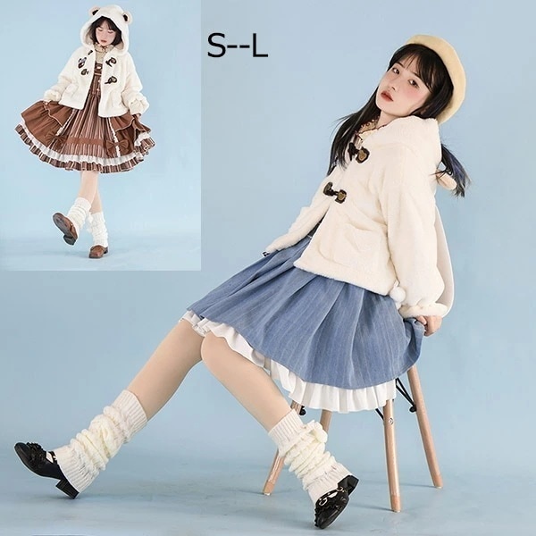 ボアブルゾン フェイクファー コート ふわふわ もこもこ うさぎ ペアルック うさ耳 かわいい 熊耳 尻尾付き ジャケット ポケット 尻尾付き 可愛い過ぎ Lolita 長袖 秋冬 萌え萌え系 高校生