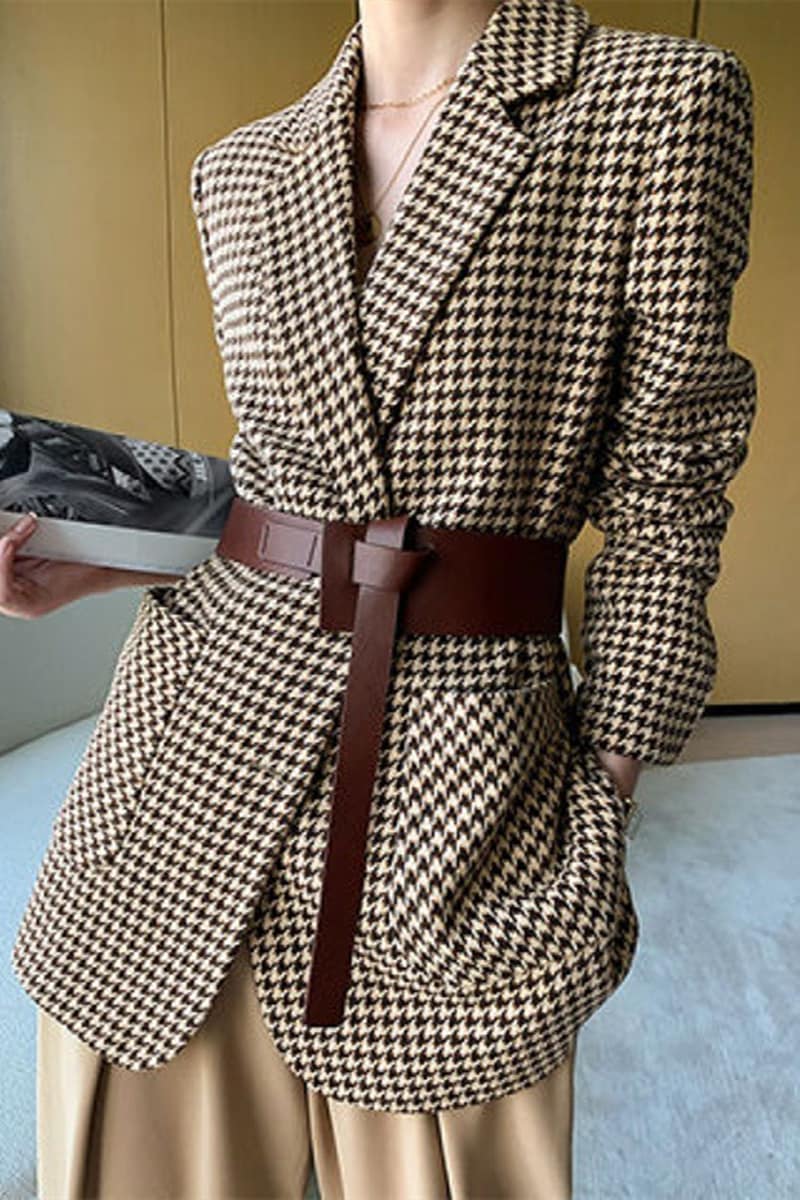 スーツジャケット レディース テーラードジャケット 着痩せ 40代 チェック柄スーツ ベルト付き 2