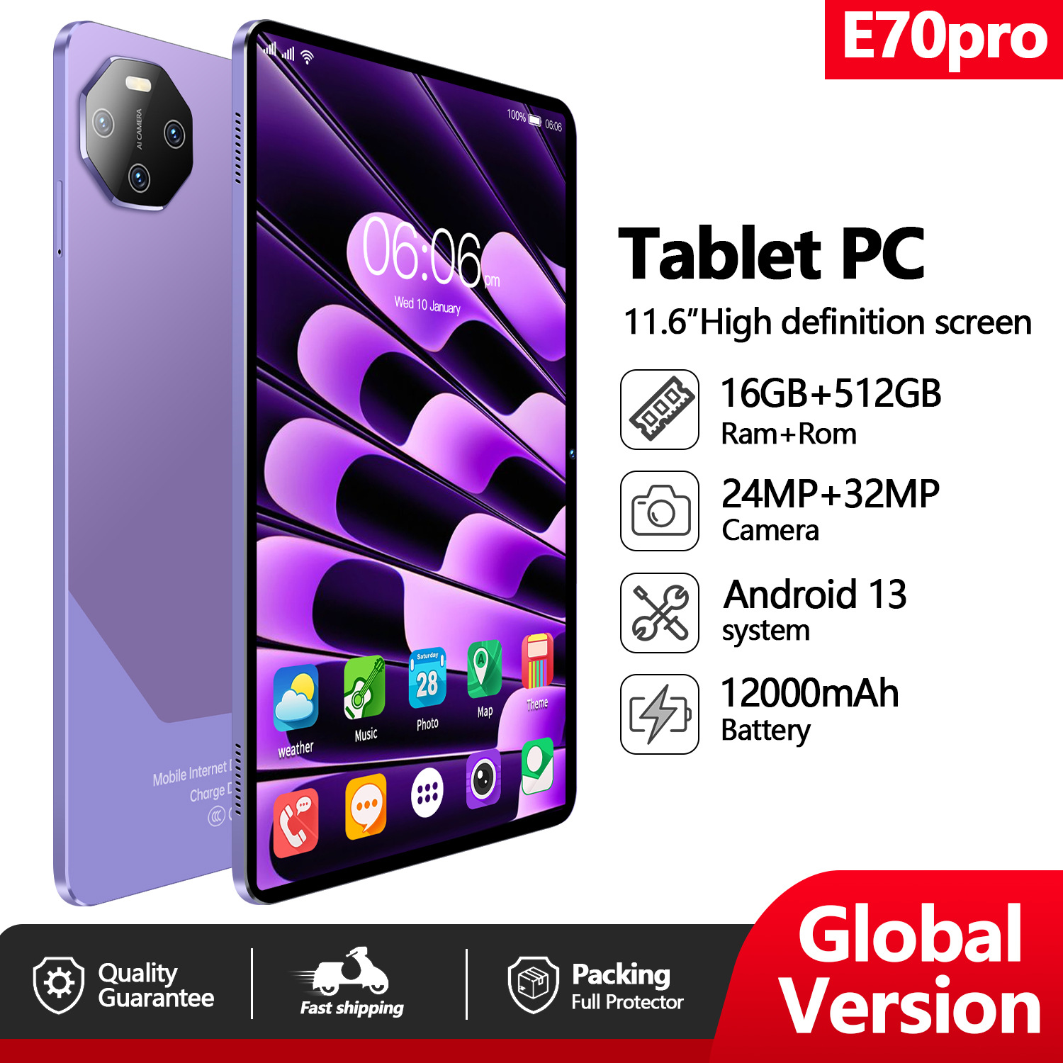 E70pro タブレット 10.1 インチ Android 512g
