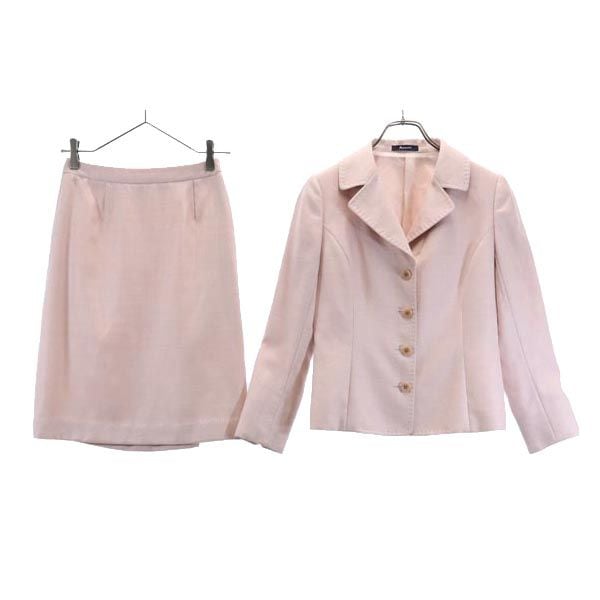 日本製 ウールブレンド ヘリンボーン スカートスーツ 上下セットアップ 9 ピンク系 レディース