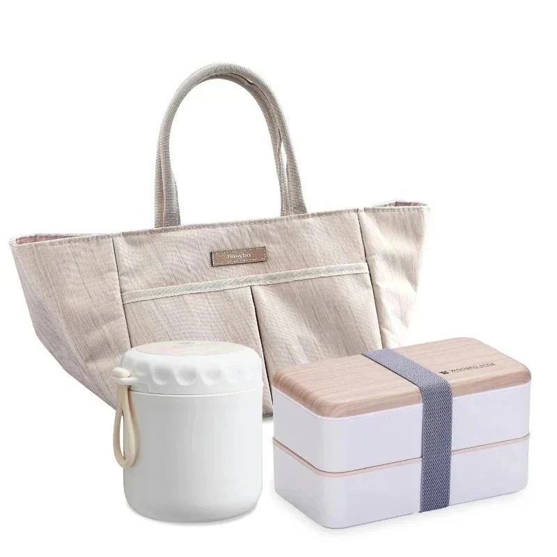 メガ割ネットレッドウッディプラスチック2層弁当スープカップセットポータブル断熱バッグサイボーグ101