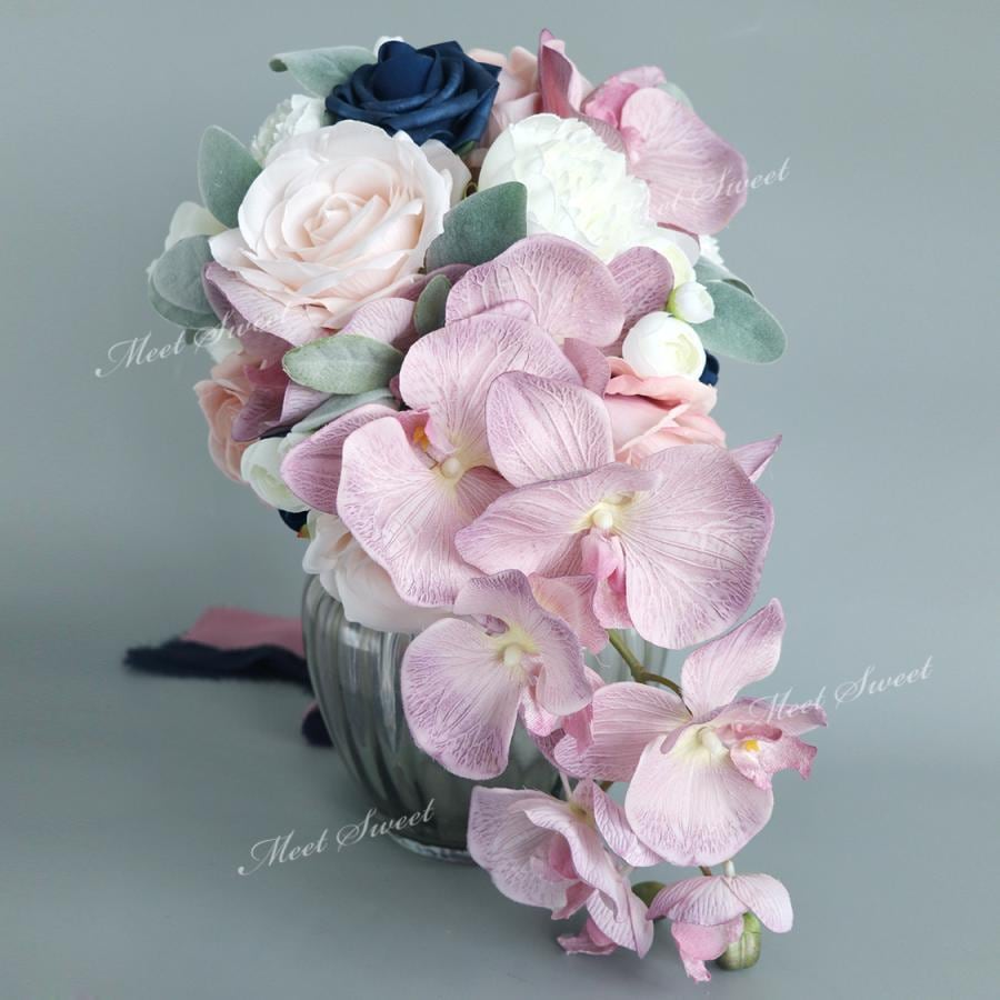 キャスケードブーケ 華やか 花嫁 結婚式 ブーケ 二次会 造花 花束 ブライダルブーケ ウェディングブーケ 後撮り ウエディングブーケ 胡蝶蘭 披露宴 ピンク超お得 6,485円