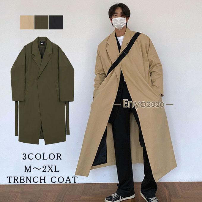 トレンチコート メンズ コート ロング スプリングコート コート 韓国 ファッション 体型カバー ゆったり カジュアル 長袖 アウター 通学 通勤
