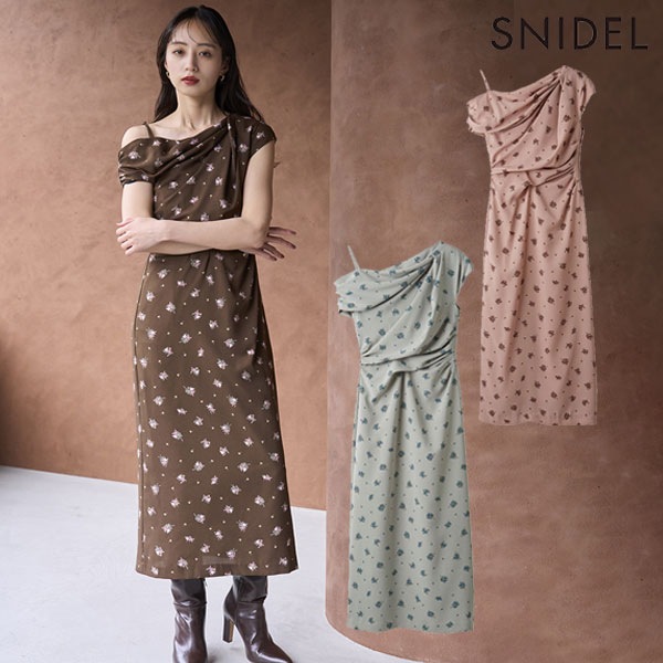 【即納】スナイデル SNIDEL ワンピース 25秋冬 フラワープリントドレープワンピース ロング丈 ノースリーブ ドレス swfo254132