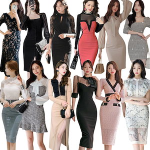 韓国ファッションOL正式な場合礼装ドレスセクシーなワンピース一字肩二点セット側開深いVネックや