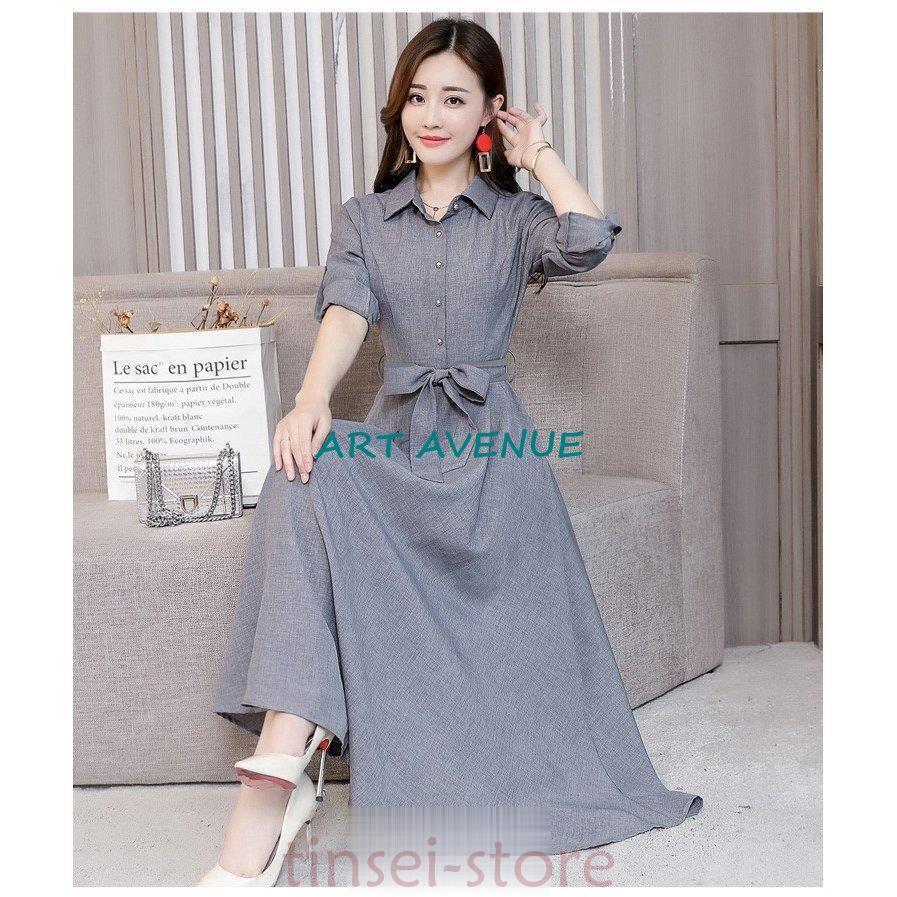 ワンピース レディース 秋 マキシ丈ワンピース きれいめシャツワンピース ロング丈 結婚式ドレス 長袖 リボン 大きいサイズ Aラインワンピ オシャレ 着痩せ 9色