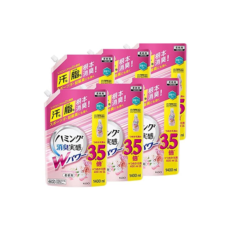 【即納】【ケース販売】 ハミング消臭実感Wパワー 柔軟剤 汗も脂も根本消臭 フレッシュフローラルの香り 詰替え用 1400ml×6個