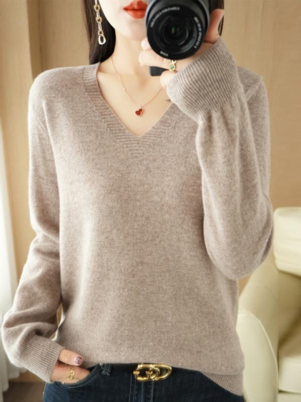 レディース ファッション 服 オシャレ カワイイ シンプル 大人カワイイ 大きいサイズ セーター Vネック 秋 ソリッドカラー 長袖 ウール ニット レイヤリング シャツ