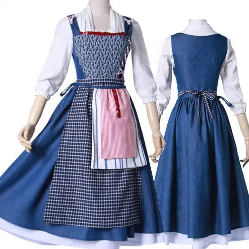 美女と野獣 ベル町娘 ベルメイド服 レディース ベル町娘 衣装 ロング 水色 スッキリ感 コスプレ ベルコスプレ ワンピース ハロウィン クリスマス