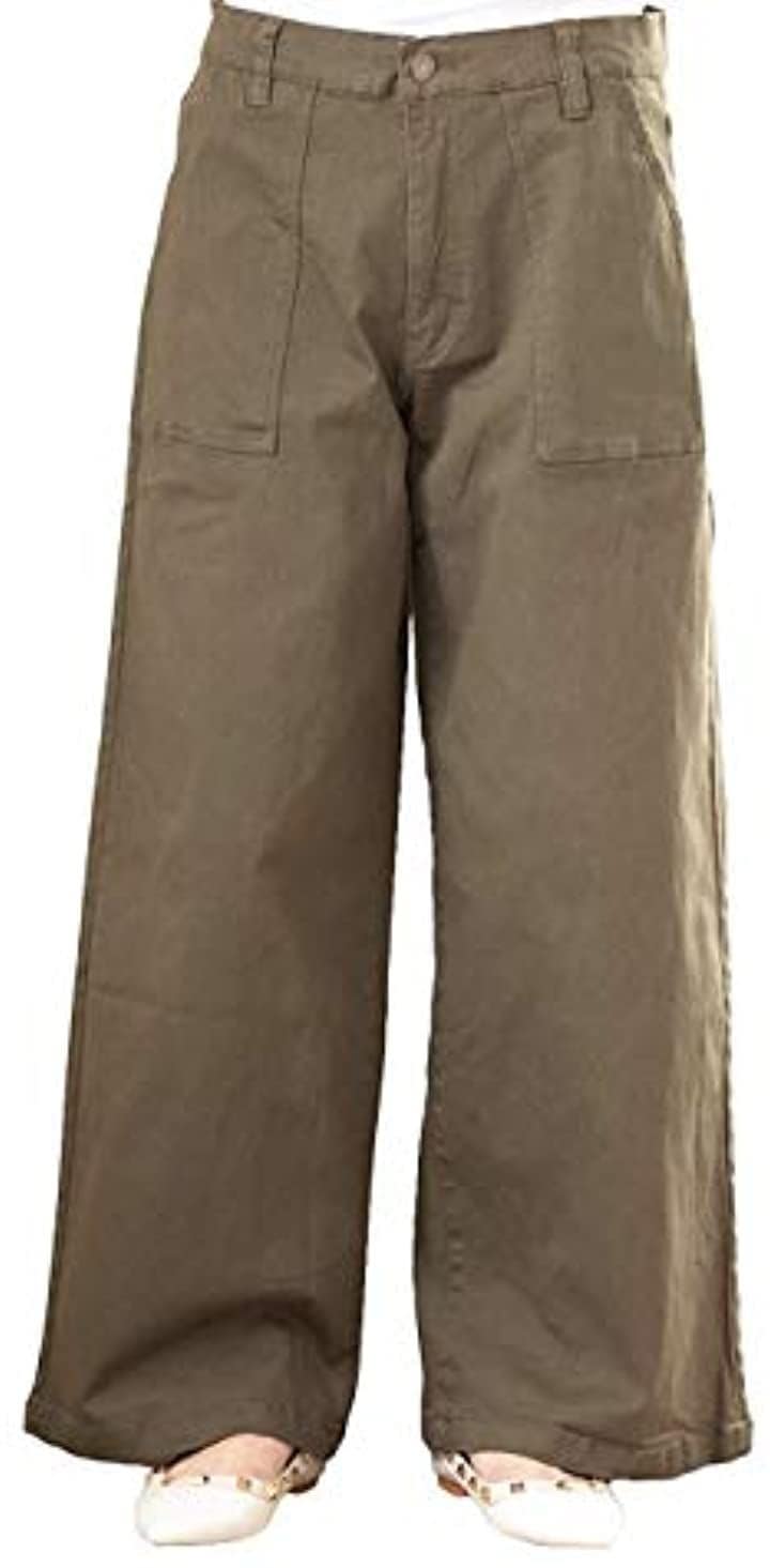 ゆったり ツイル ワイド ベイカー パンツ 大きいサイズ レディース( カーキ, L)