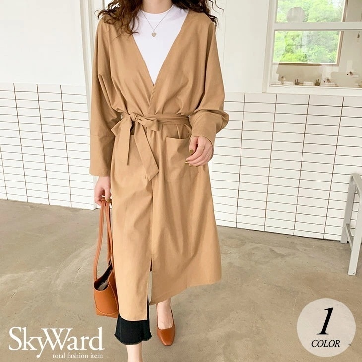 【2025新作 急速出荷】ノーカラー ロング コート 長袖 アウター 羽織り ベルト付き ミモレ ロング ゆったり 大きめ 無地 可愛い カジュアル 春 秋 冬 レディース 韓国ファッション
