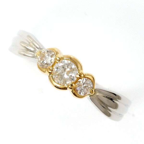 PT900 プラチナ K18YG リング 指輪 11.5号 ダイヤ 0.30 ジュエリー 中古