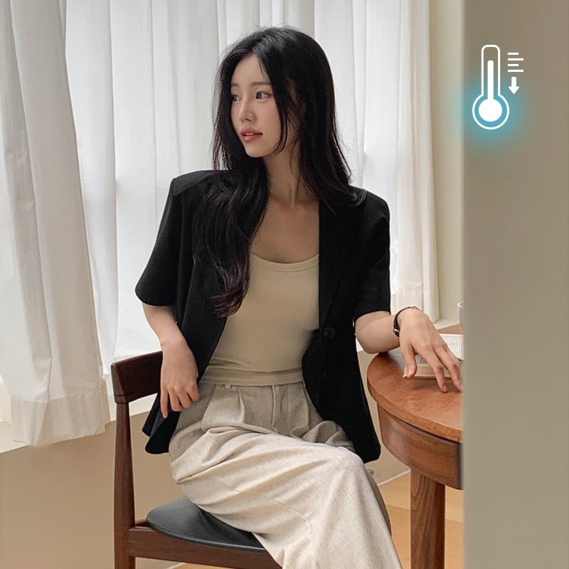 [tjk0453] 韓国ファッションリネン 半そで ジャケット