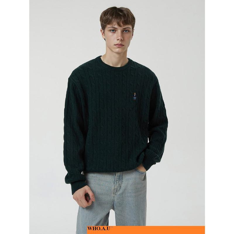W.A.U Steve Cable Sweater(U)-NAVY-WHKAF4911U