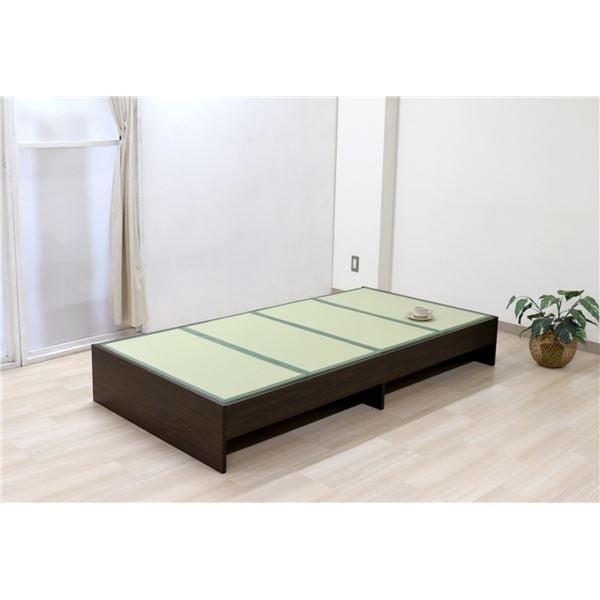 ベッド 寝具 約幅100cm オープン/ロー シングル ダークブラウン 日本製 通気性 薄型 畳付き ヘッドレス 畳ベッド桔梗 組立式