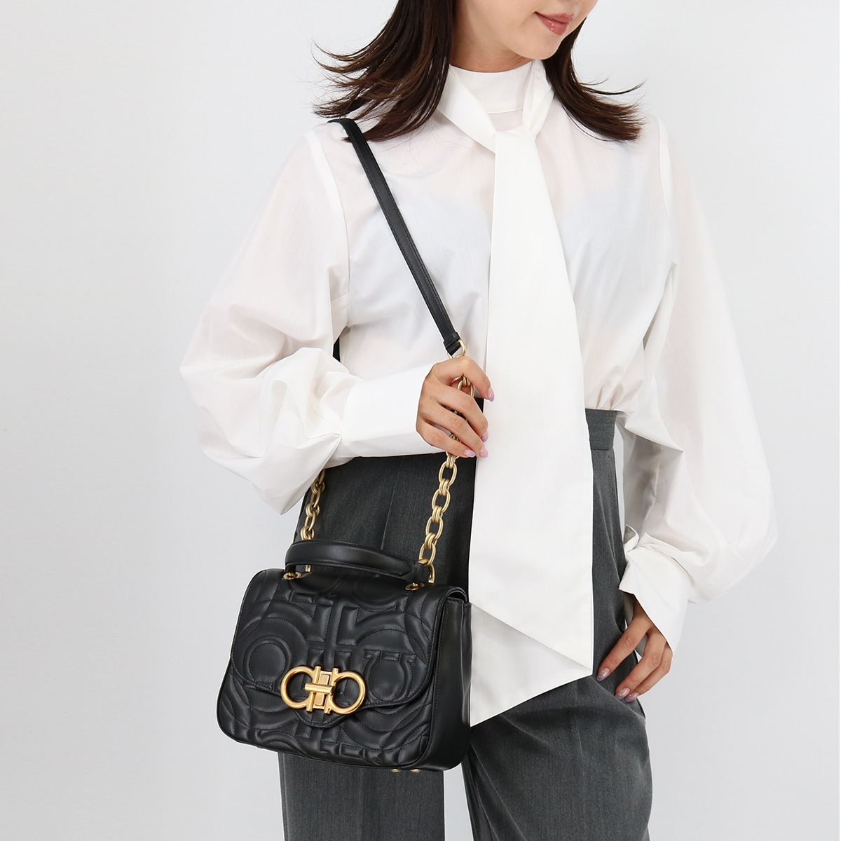 21I281 732663 トップハンドル ハンドショルダーバッグ ハンドバッグ 2WAY ガンチーニ レディース NERO