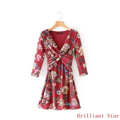 Qoo10 オシャレな花柄プリントワンピースビロード レディース服