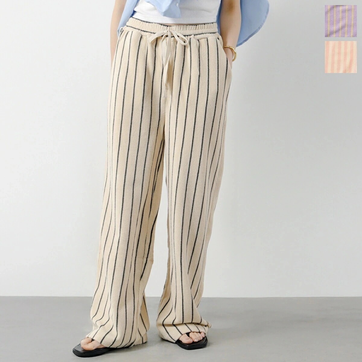 BONGUSTA ボングスタ イージーパンツ NARAM PANTS ナラム パンツ レディース タオル地 コットン ストライプ ストレッチ カラー3色 【ts】