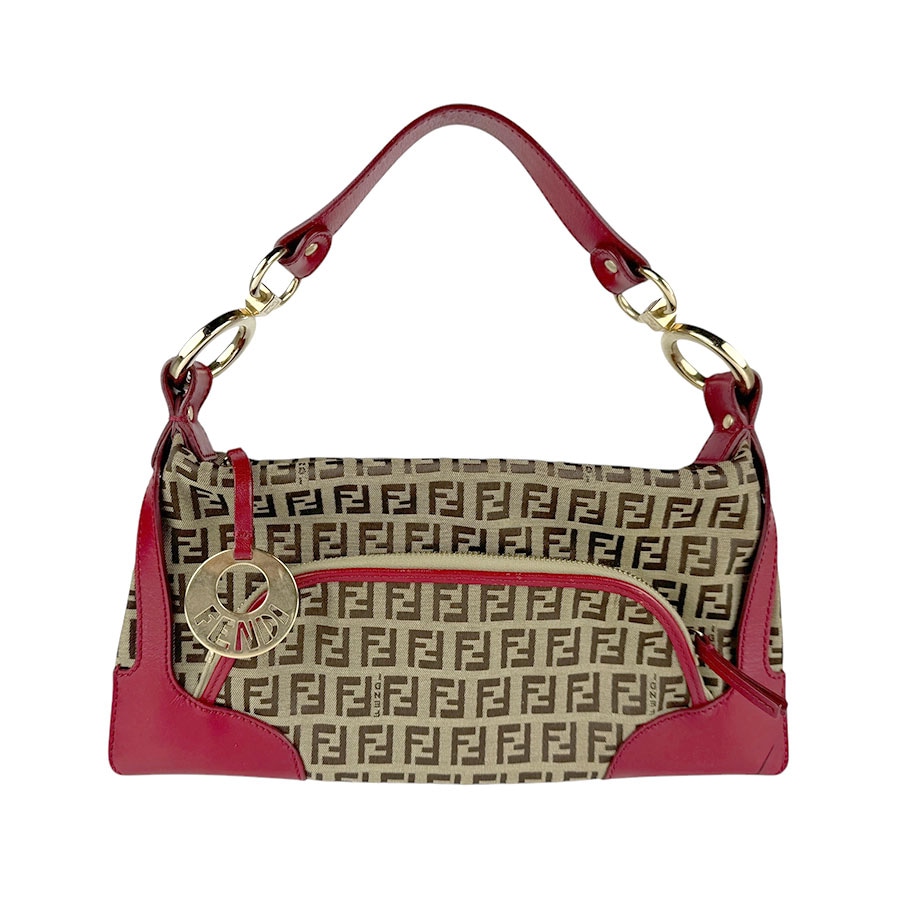 フェンディ FENDI ハンドバッグ ズッキーノ キャンバス/レザー ブラウン/レッド ゴールド レディース 2321-8BR464 z3568