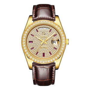 満天星の腕時計スイス全自動機械式ムーブメントダイヤモンドダイヤルレザーウォッチ防水日付曜日機能