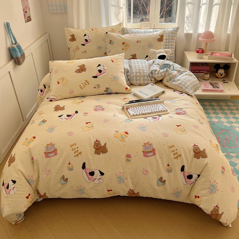 綿4点セット 純綿ツイルプリント寝具3点セット 学生・子供寮用