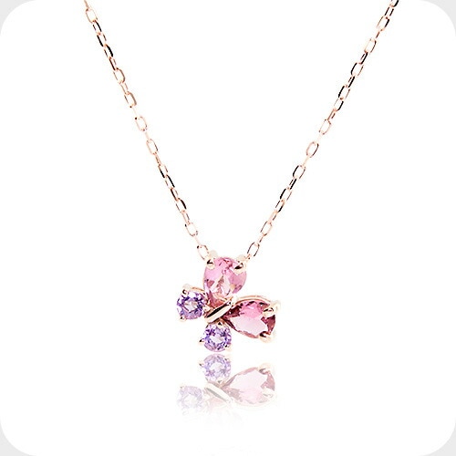 ピンクトルマリンの蝶々ネックレス レディース ゴールド ピンクゴールド 天然石 誕生石 K10PG
