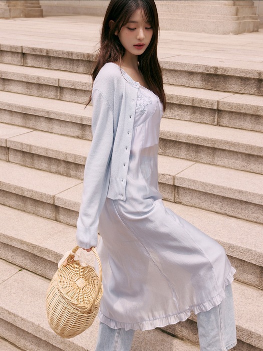 [IVEチャン·ウォニョン着用モデル] SHEER EMBROIDERY BUSTIER ONEPIECE BLUE 韓国の人気ファッションブランド 14,060円