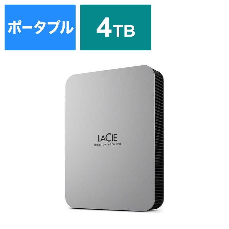 エレコム　ELECOM　LaCie 外付け HDD 4TB ポータブル Mobile Drive USB3.2 USB Type-C×1 ムーンシルバー　STLP4000400 22,095円