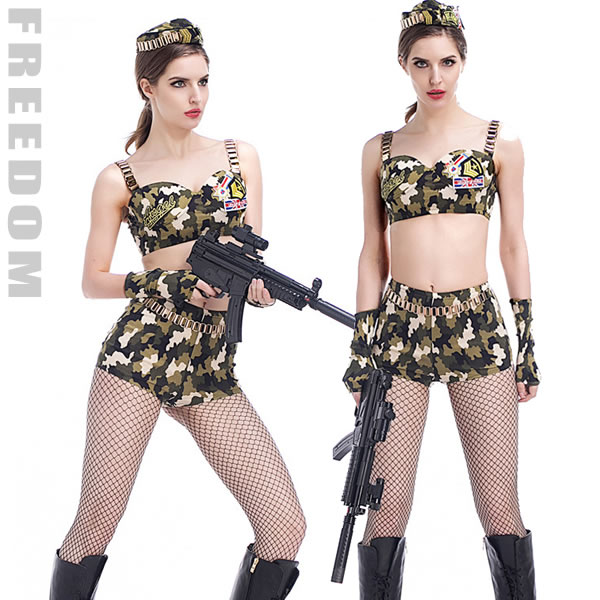 迷彩柄 ミリタリー アーミー アーミーガール 兵士 ポリス 警察官 戦場 コスプレ コスチューム 制服 衣装 セクシーコス お仕事制服 イベント ハロウィン インスタ 撮影 アイドルビスチェ＆ショー