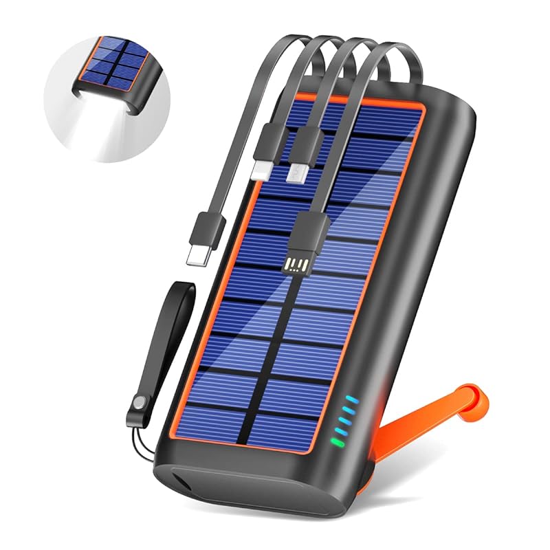 防災士監修【61200mAh大容量& 手回し充電】 モバイルバッテリー ソーラー 大容量 ケーブル内蔵 急速充電 ソーラーモバイルバッテリー ソーラーチャージャー 5台同時充電 5way蓄電 IPX7