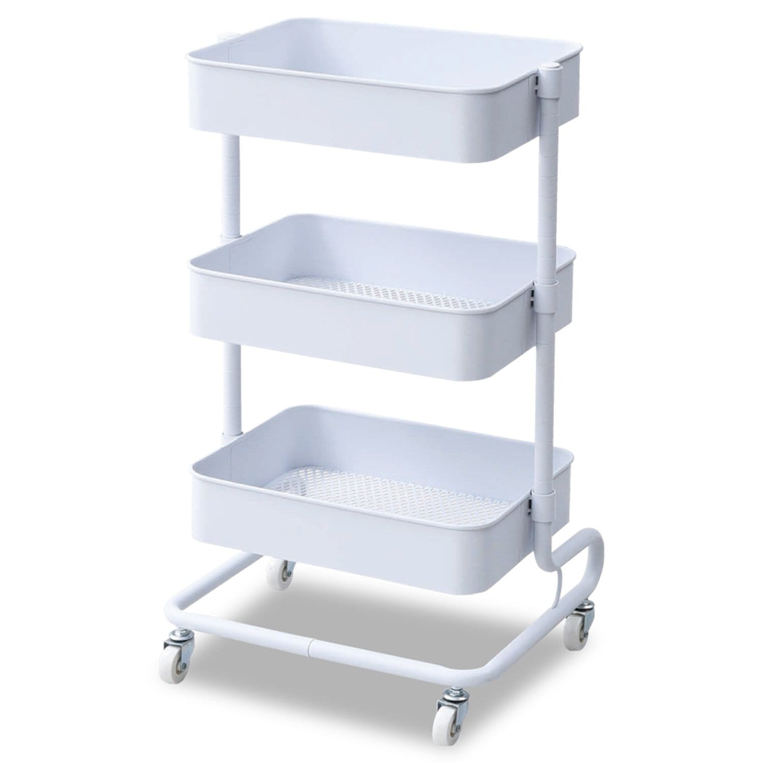 [山善] キッチンワゴン 高さ調節可能 全体耐荷重60k メッシュタイプ キャスター付き 幅46×奥行38×高さ81cmg バスケットトローリー 組立品 ホワイト LBT-3(WH)