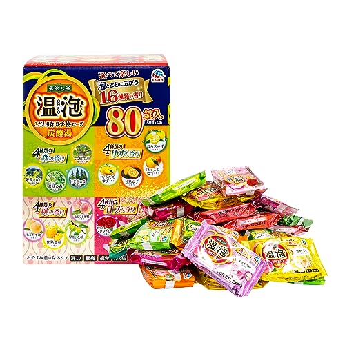 【医薬部外品】温泡 炭酸 入浴剤 [80錠入] 詰め合わせ(森ゆず桃ローズ) 血行促進 肩のこり 腰痛 緩和 (アース製薬)