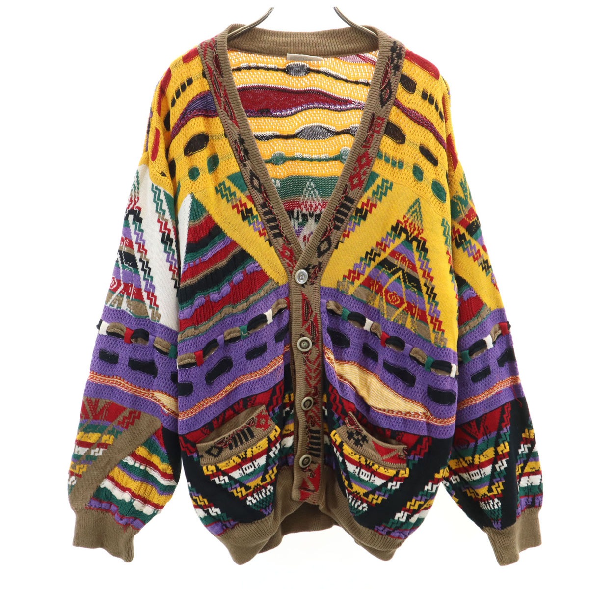 COOGI クージー 90s オーストラリア製 オールド 長袖 3D ニットカーディガン M マルチ メンズ 古着