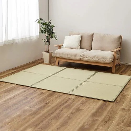 【メーカー直送品】萩原 い草風たためる連結畳 綾模様 6面 約150×225×1.1cm グリーン