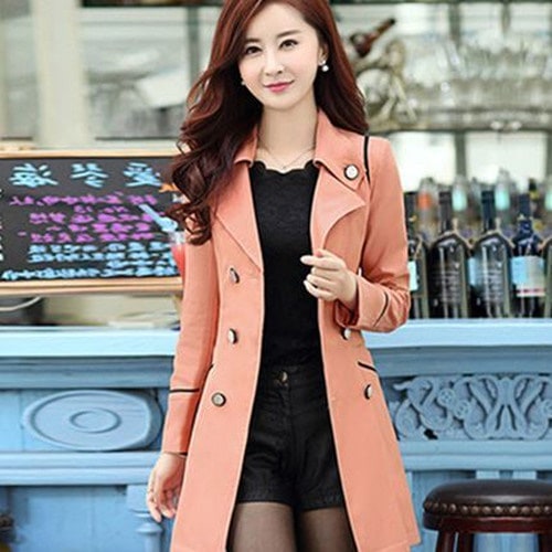 5205.カラフルトレンチコート（サーモンピンク）2019 春夏 sale 春夏 sale アウター ジャケット 美ライン おしゃれ きれいめ オフィス ビジネス お出かけ パーティー 女子会 普段使