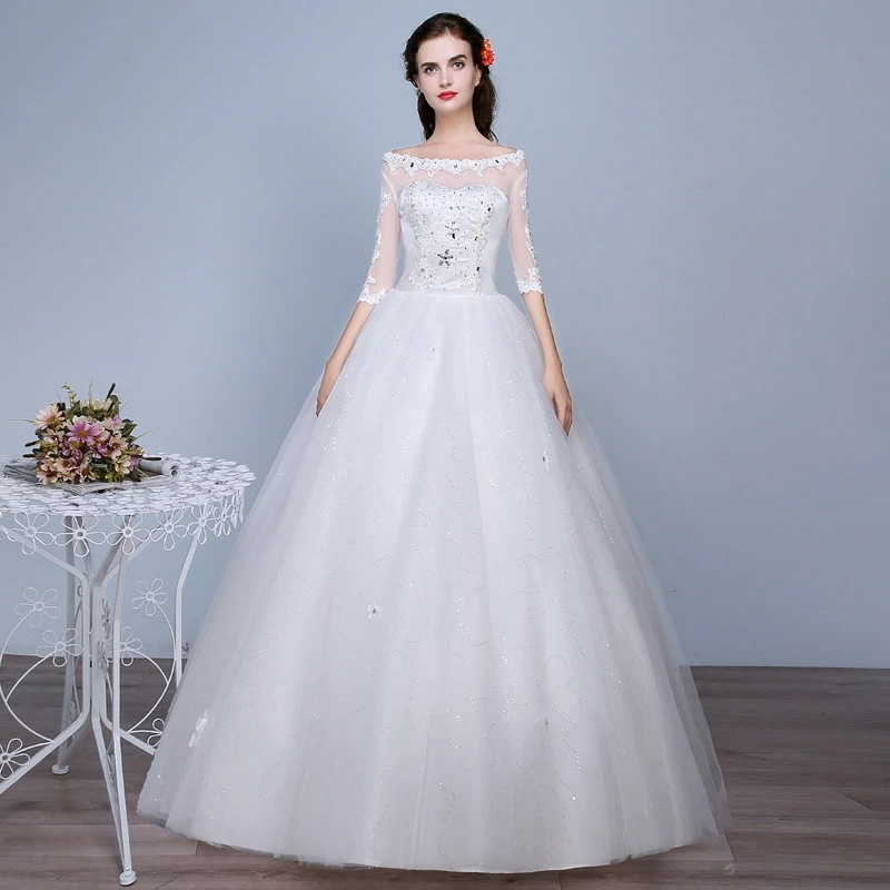 ウエディングドレス 7分袖 ステージドレス 結婚式 二次会 イブニングドレス 披露宴 海外挙式 編み上げタイプ バックレス 豪華ドレス プリンセスラインドレス 前撮りドレス フォーマルドレス 撮影 お