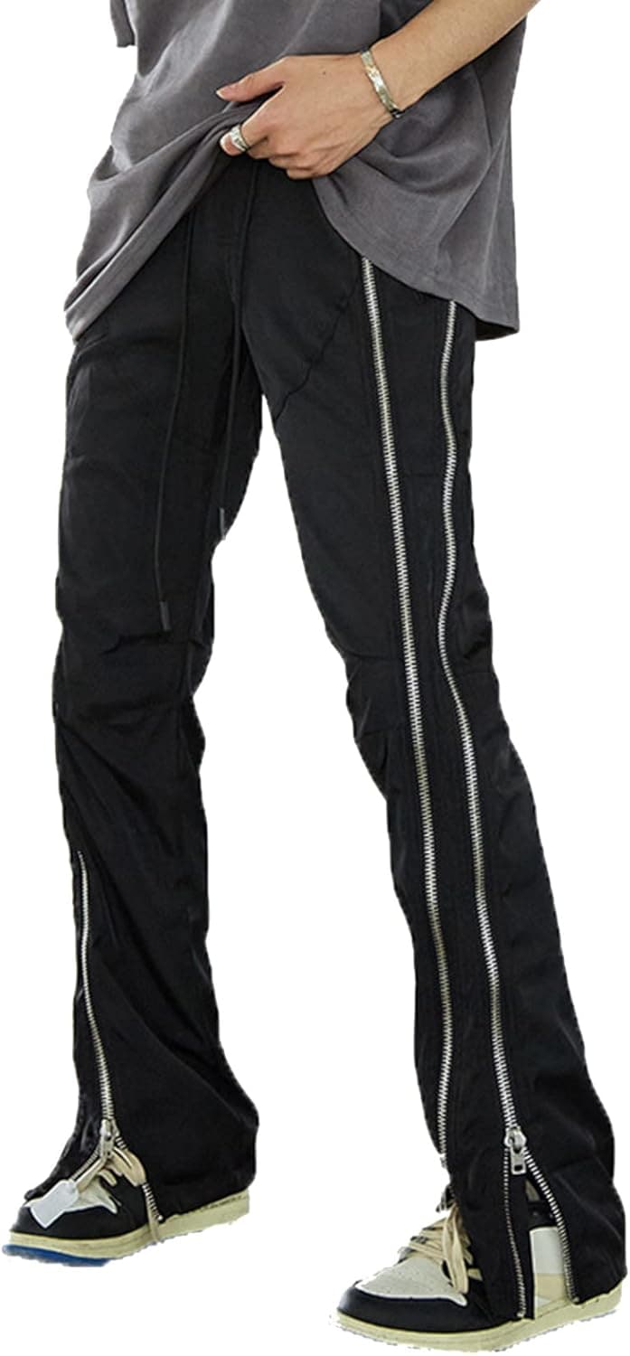 ロングパンツ フルジップ ハイストリート 長ズボン メンズ ヒップホップ ストリートファション カジュアル シューカット ブーツカット ルーズ 大きいサイズ 細身 リラックス フィット 無地 ダンスウ